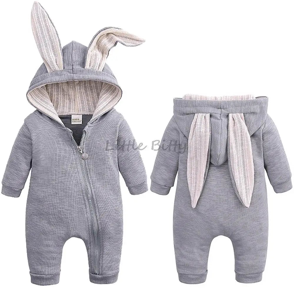 Bunny Clothes With Ear Spring Autumn Newborn Baby Boys Rabbit Cartoon Hooded Rompers Infant Jumpsuits Easter Bunny Baby Romper Zipper Newborn Clothes ShopOnlyDeal