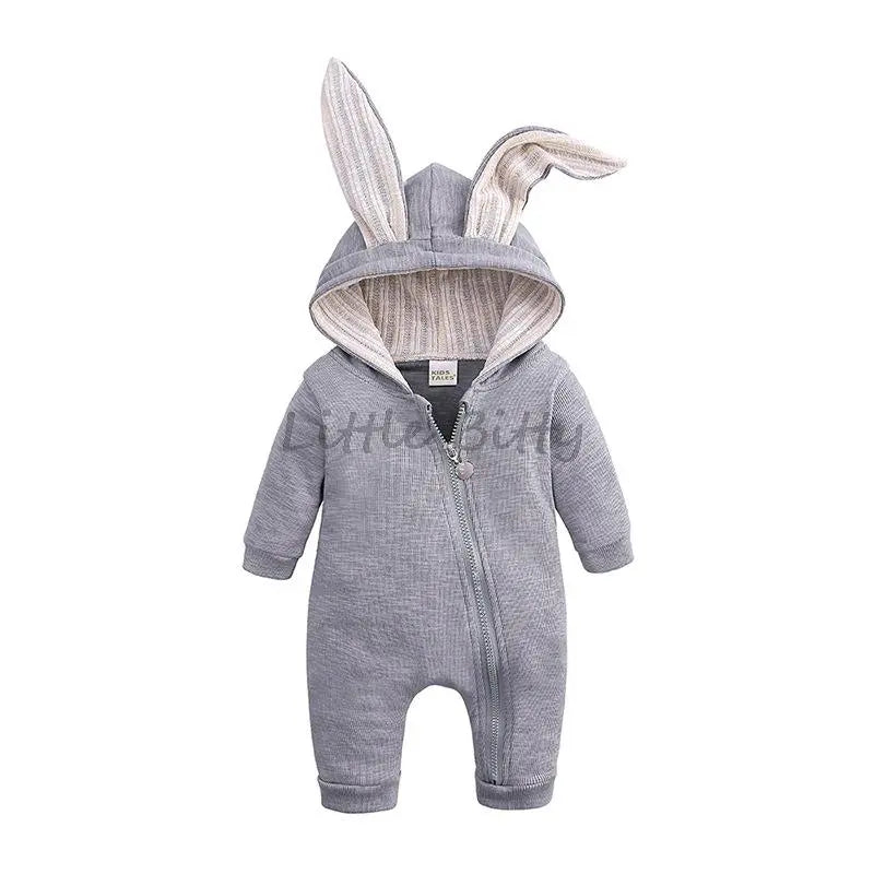 Bunny Clothes With Ear Spring Autumn Newborn Baby Boys Rabbit Cartoon Hooded Rompers Infant Jumpsuits Easter Bunny Baby Romper Zipper Newborn Clothes ShopOnlyDeal