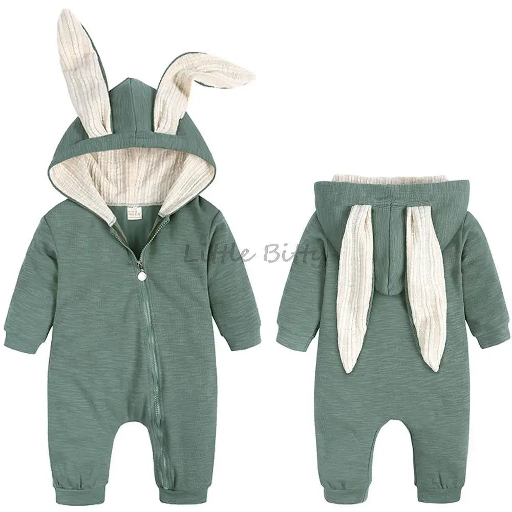 Bunny Clothes With Ear Spring Autumn Newborn Baby Boys Rabbit Cartoon Hooded Rompers Infant Jumpsuits Easter Bunny Baby Romper Zipper Newborn Clothes ShopOnlyDeal