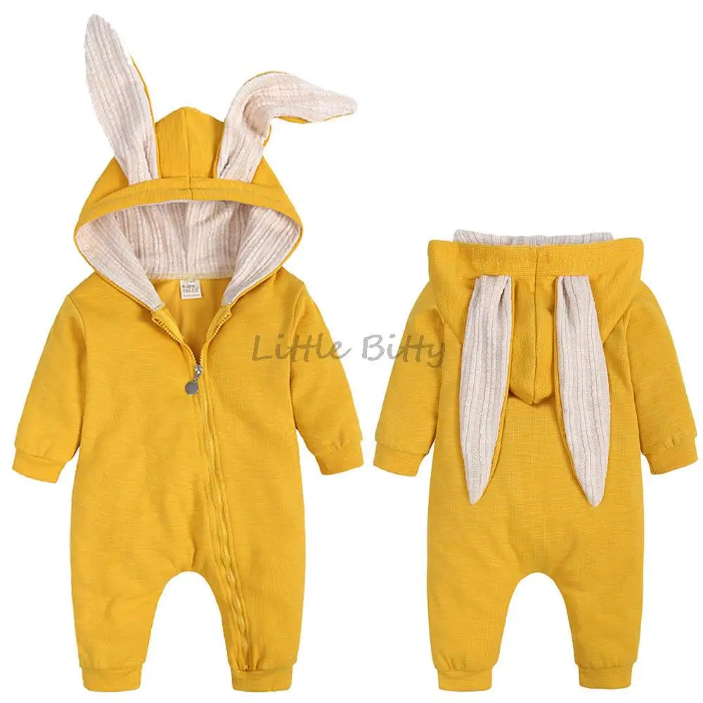 Bunny Clothes With Ear Spring Autumn Newborn Baby Boys Rabbit Cartoon Hooded Rompers Infant Jumpsuits Easter Bunny Baby Romper Zipper Newborn Clothes ShopOnlyDeal