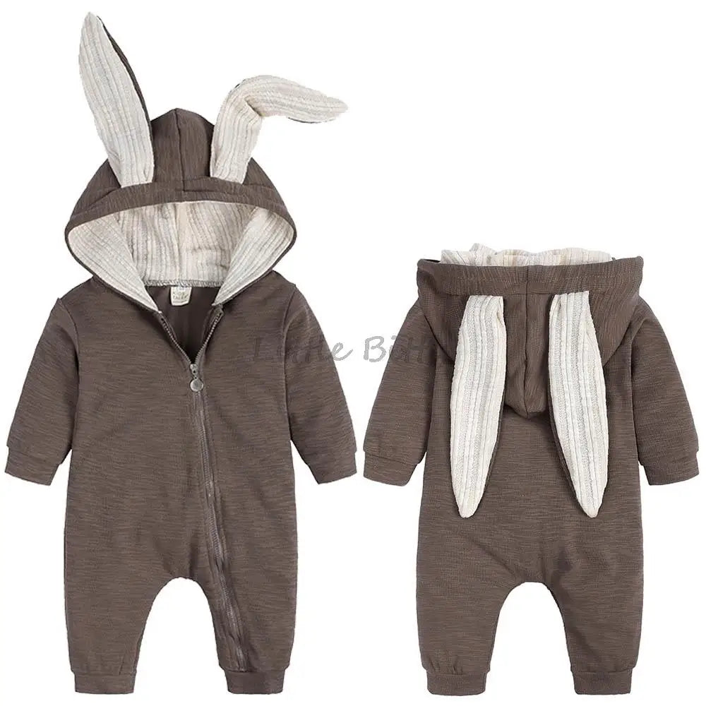 Bunny Clothes With Ear Spring Autumn Newborn Baby Boys Rabbit Cartoon Hooded Rompers Infant Jumpsuits Easter Bunny Baby Romper Zipper Newborn Clothes ShopOnlyDeal