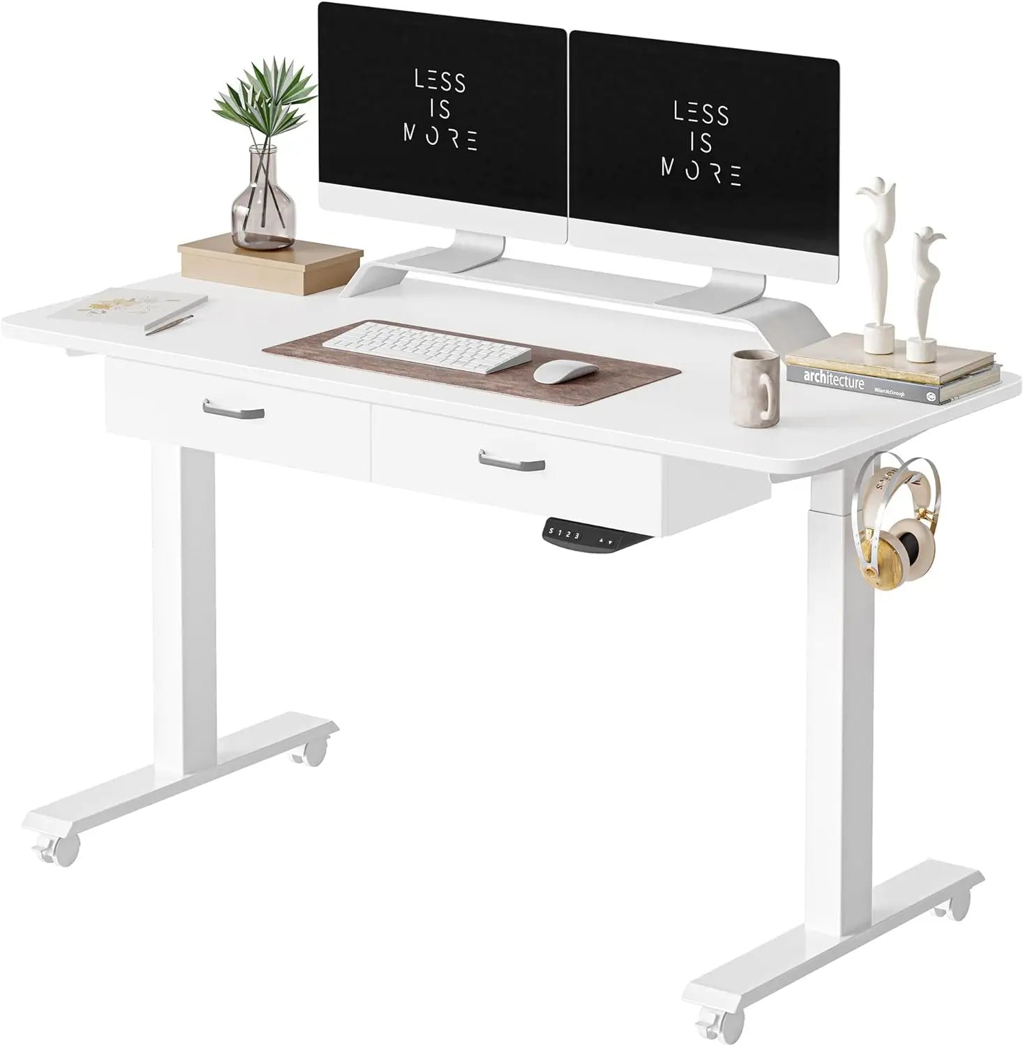 Standing Desk with Double Drawer, 48x 24 Inches Adjustable Height Electric Stand up Desk QZ Shopping Store