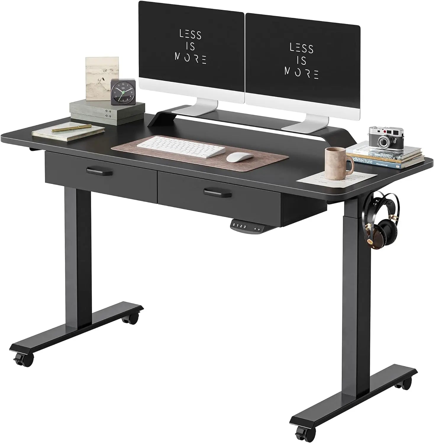 Standing Desk with Double Drawer, 48x 24 Inches Adjustable Height Electric Stand up Desk QZ Shopping Store