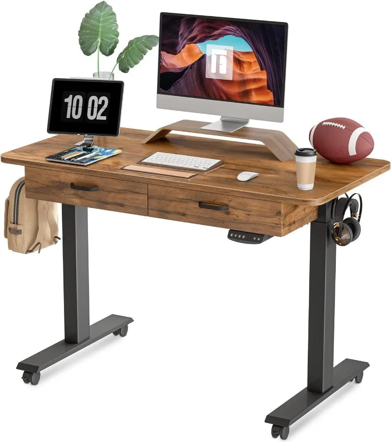 Standing Desk with Double Drawer, 48x 24 Inches Adjustable Height Electric Stand up Desk QZ Shopping Store