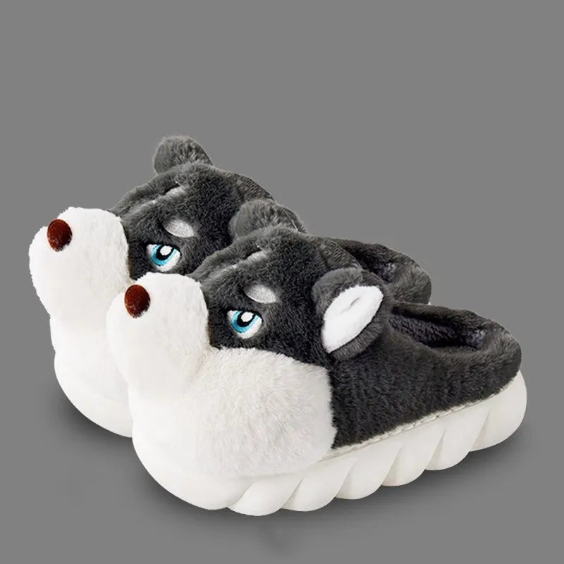 Winter Warm Indoor Slippers For Women Men Soft Faux Fur Home Shoes Cute Puppy Shape Platform Plush Slippers ShopOnlyDeal