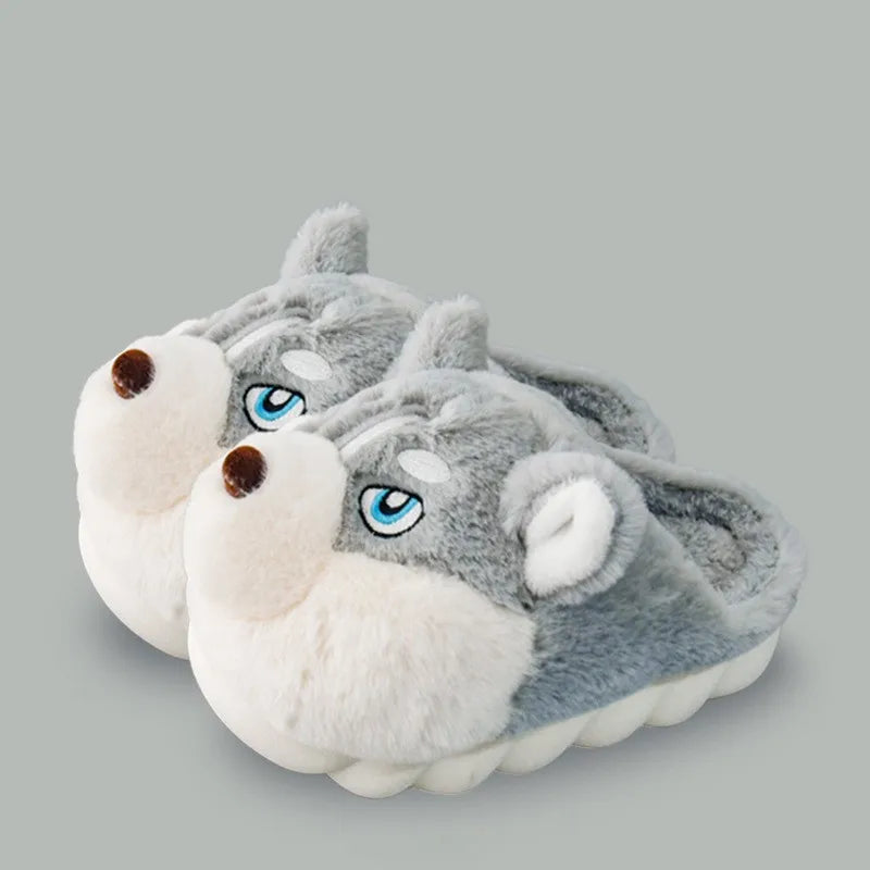 Winter Warm Indoor Slippers For Women Men Soft Faux Fur Home Shoes Cute Puppy Shape Platform Plush Slippers ShopOnlyDeal