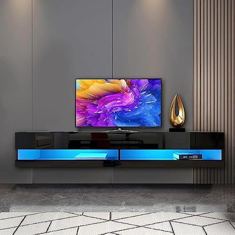 TV Stand With LED Light Socket Board, Modern High Gloss TV Stand Fits Up to 80 Inch TV, led Floating Shelf ShopOnlyDeal
