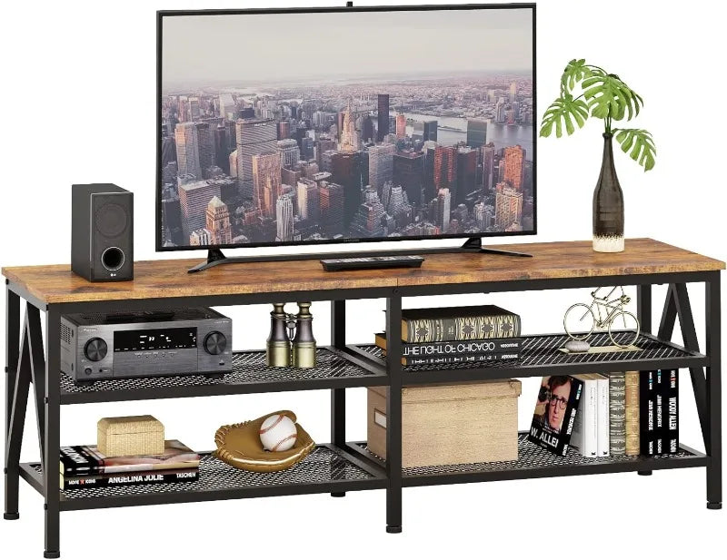 TV Stand for 60 65 inch TV, Long 55" Entertainment Center with 3-Tier Open Storage Shelves ShopOnlyDeal