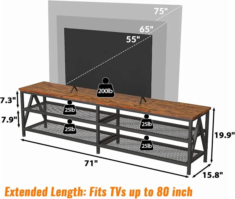 TV Stand for 60 65 inch TV, Long 55" Entertainment Center with 3-Tier Open Storage Shelves ShopOnlyDeal