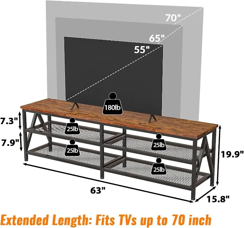 TV Stand for 60 65 inch TV, Long 55" Entertainment Center with 3-Tier Open Storage Shelves ShopOnlyDeal