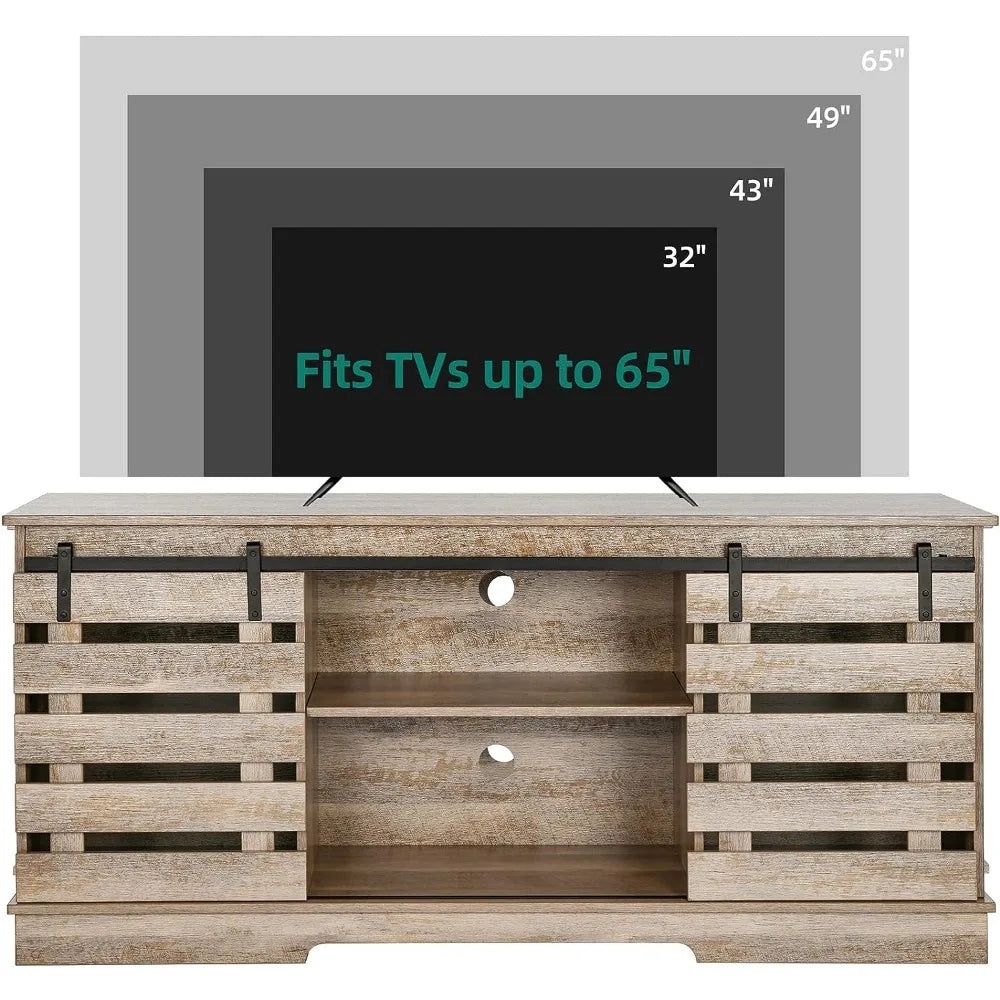Wooden TV Stand for 65/60/ 55 Inch TV, Wood TV Media Console Storage TV Cabinet for Living Room, Grey Wash ShopOnlyDeal