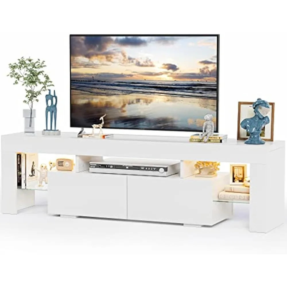 LED TV Stand with LED Lights, Entertainment Center Media and Open Shelf Console Table Storage Desk ，up to 75 Inch TV ShopOnlyDeal