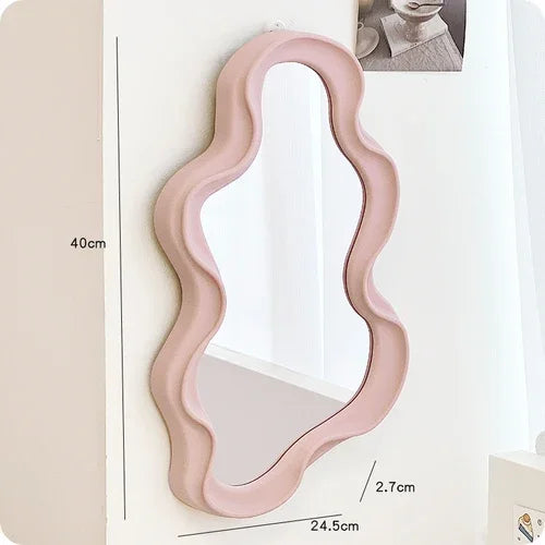 Table Wave Shaped Mirror Makeup Wall Art Aesthetic Small Irregular Luxury Bathroom Garden Mirror Hotel Spiegels Bedroom Decoration ShopOnlyDeal