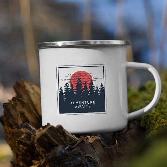 The Mountain Are Waiting Print Enamel Mug Creative Camping Coffee Tea Water Milk Cup Mugs Handle Drinkware Vacation Hiking Gift K222 Store