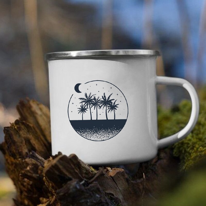 The Mountain Are Waiting Print Enamel Mug Creative Camping Coffee Tea Water Milk Cup Mugs Handle Drinkware Vacation Hiking Gift K222 Store