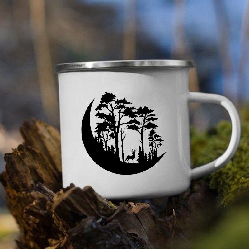 The Mountain Are Waiting Print Enamel Mug Creative Camping Coffee Tea Water Milk Cup Mugs Handle Drinkware Vacation Hiking Gift K222 Store