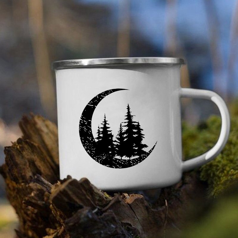 The Mountain Are Waiting Print Enamel Mug Creative Camping Coffee Tea Water Milk Cup Mugs Handle Drinkware Vacation Hiking Gift K222 Store