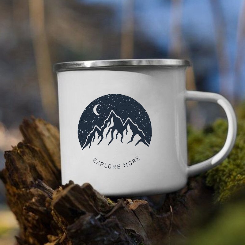 The Mountain Are Waiting Print Enamel Mug Creative Camping Coffee Tea Water Milk Cup Mugs Handle Drinkware Vacation Hiking Gift K222 Store