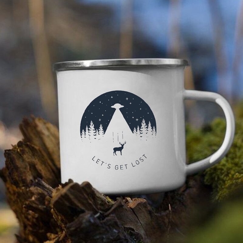 The Mountain Are Waiting Print Enamel Mug Creative Camping Coffee Tea Water Milk Cup Mugs Handle Drinkware Vacation Hiking Gift K222 Store