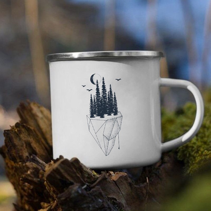 The Mountain Are Waiting Print Enamel Mug Creative Camping Coffee Tea Water Milk Cup Mugs Handle Drinkware Vacation Hiking Gift K222 Store