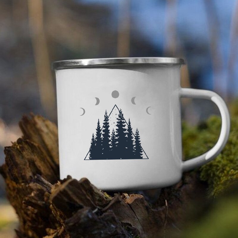 The Mountain Are Waiting Print Enamel Mug Creative Camping Coffee Tea Water Milk Cup Mugs Handle Drinkware Vacation Hiking Gift K222 Store