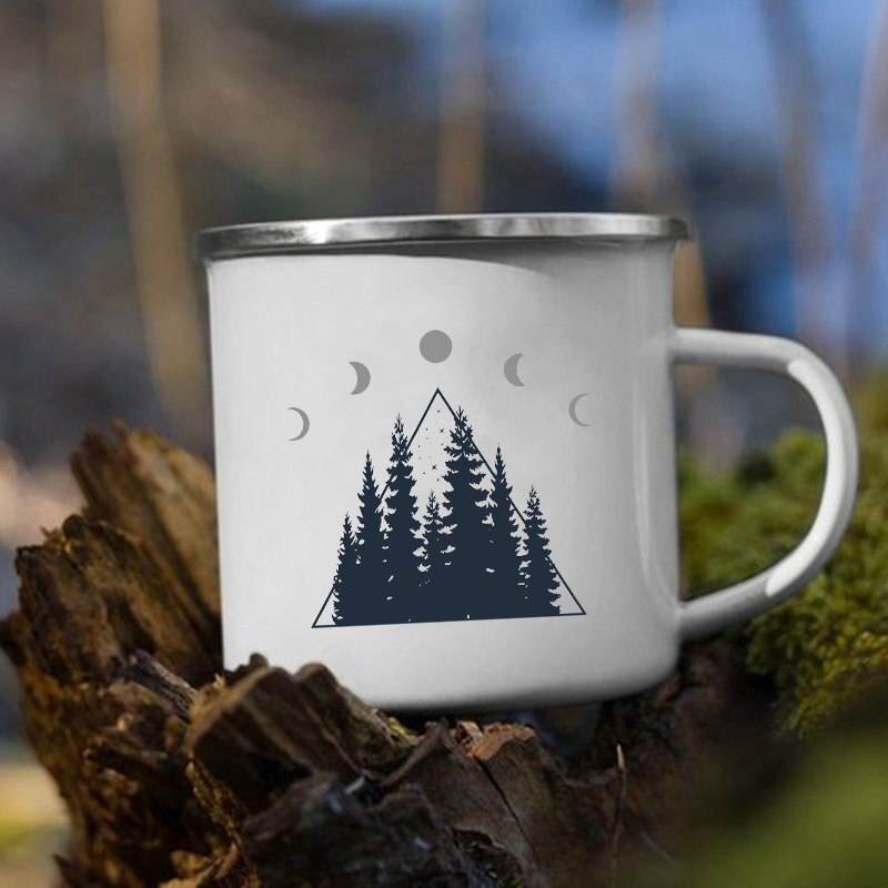 The Mountain Are Waiting Print Enamel Mug Creative Camping Coffee Tea Water Milk Cup Mugs Handle Drinkware Vacation Hiking Gift K222 Store