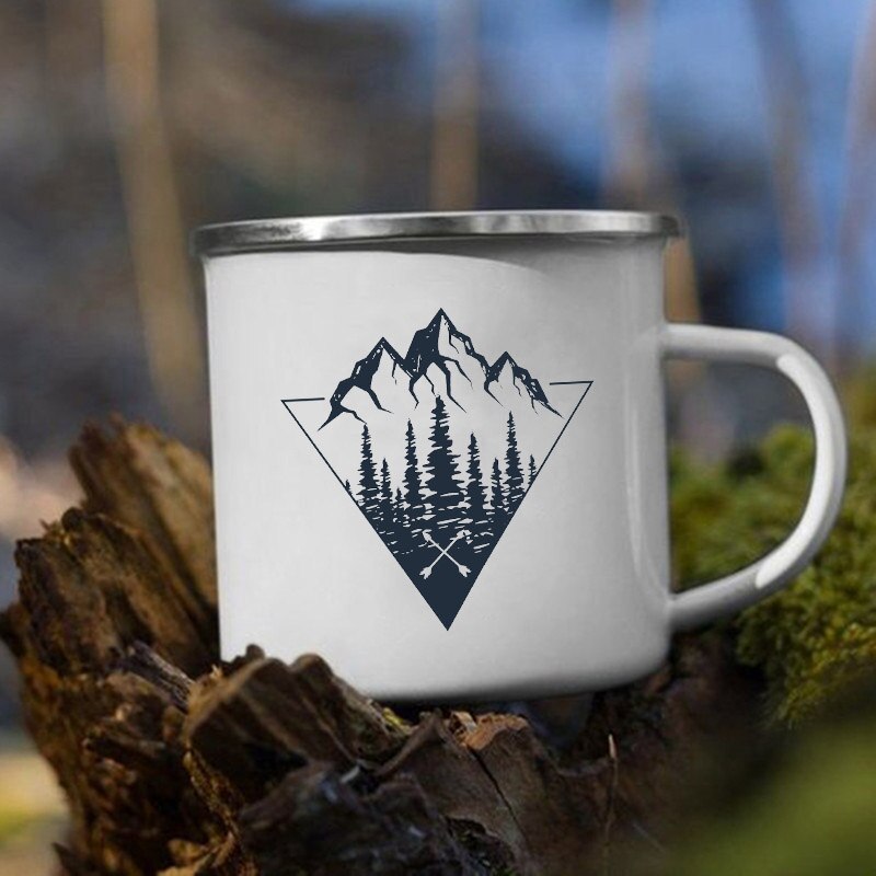 The Mountain Are Waiting Print Enamel Mug Creative Camping Coffee Tea Water Milk Cup Mugs Handle Drinkware Vacation Hiking Gift K222 Store