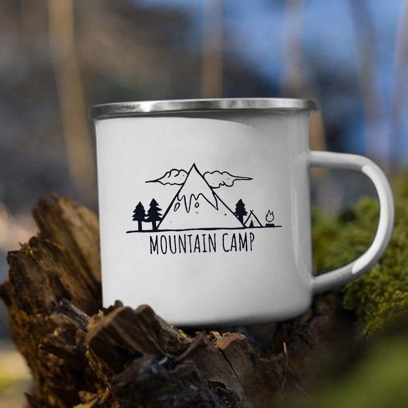 The Mountain Are Waiting Print Enamel Mug Creative Camping Coffee Tea Water Milk Cup Mugs Handle Drinkware Vacation Hiking Gift K222 Store