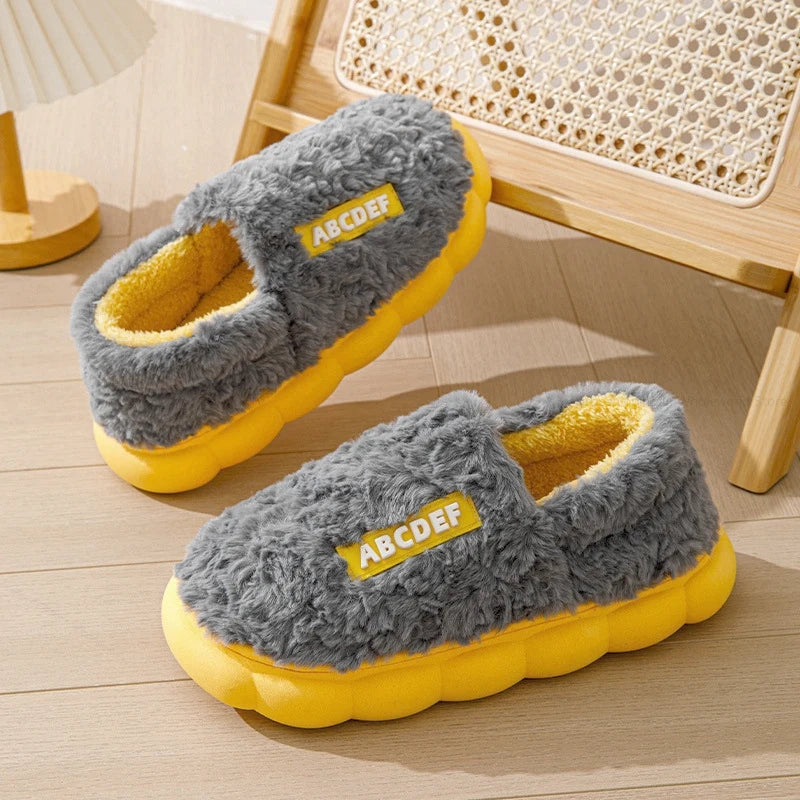 Winter Thick Sole Home Indoor Outside Men And Women Couples Winter Household Warm Fluffy Slippers High Heels Plush Cotton Shoes Ladies ShopOnlyDeal