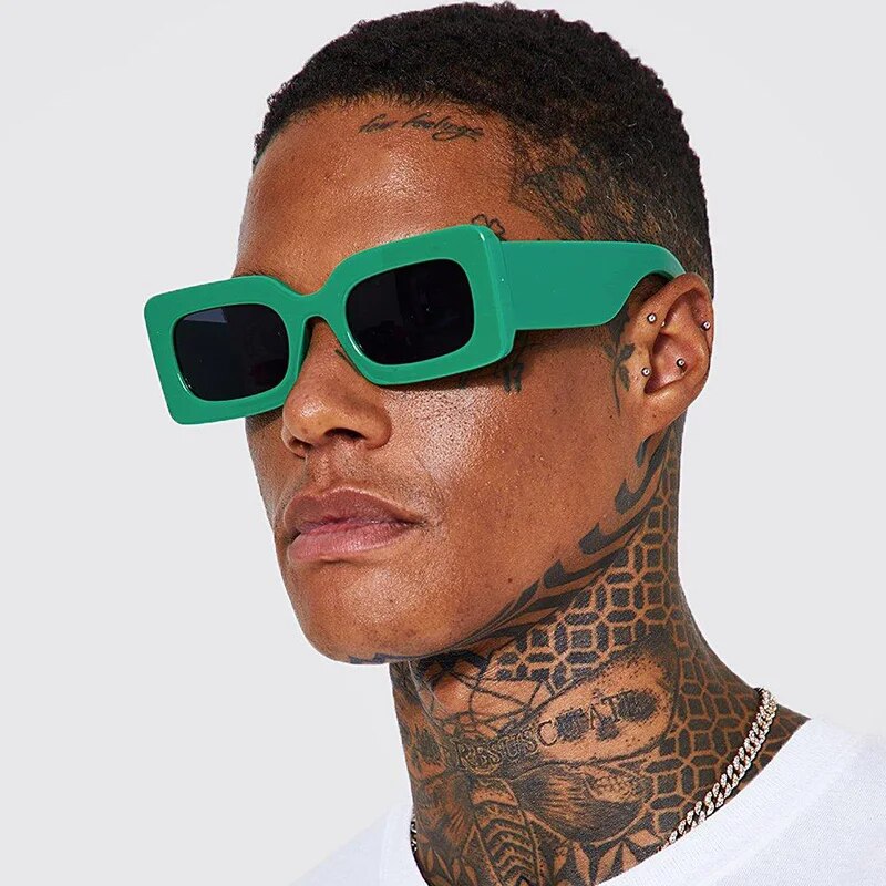 Cool Thick Square Frame Sunglasses For Men Fashion Luxury Designer Big Frame Green Rectangle Sunglasses Male Chunky UV400 ShopOnlyDeal