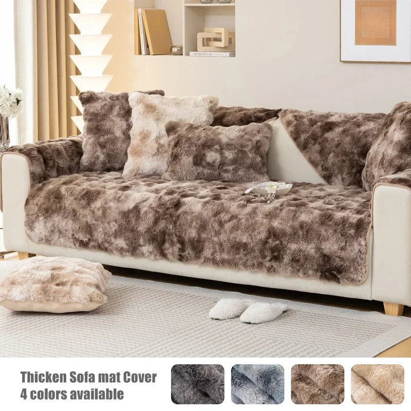Winter Sofa Cover for Living Room Thicken Soft Warm Rabbit Plush Sofa Towel Mat Non-slip L Shaped Corner Couch Slipcovers Home ShopOnlyDeal