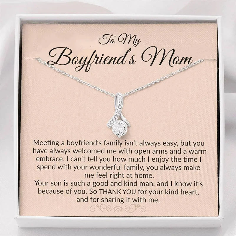 To My Boyfriend's Mom Message Card Necklace with Box,Gift for Boyfriend Mom,Thank You Text Boyfriend Mom Gift,Mother's Day Gift ShopOnlyDeal