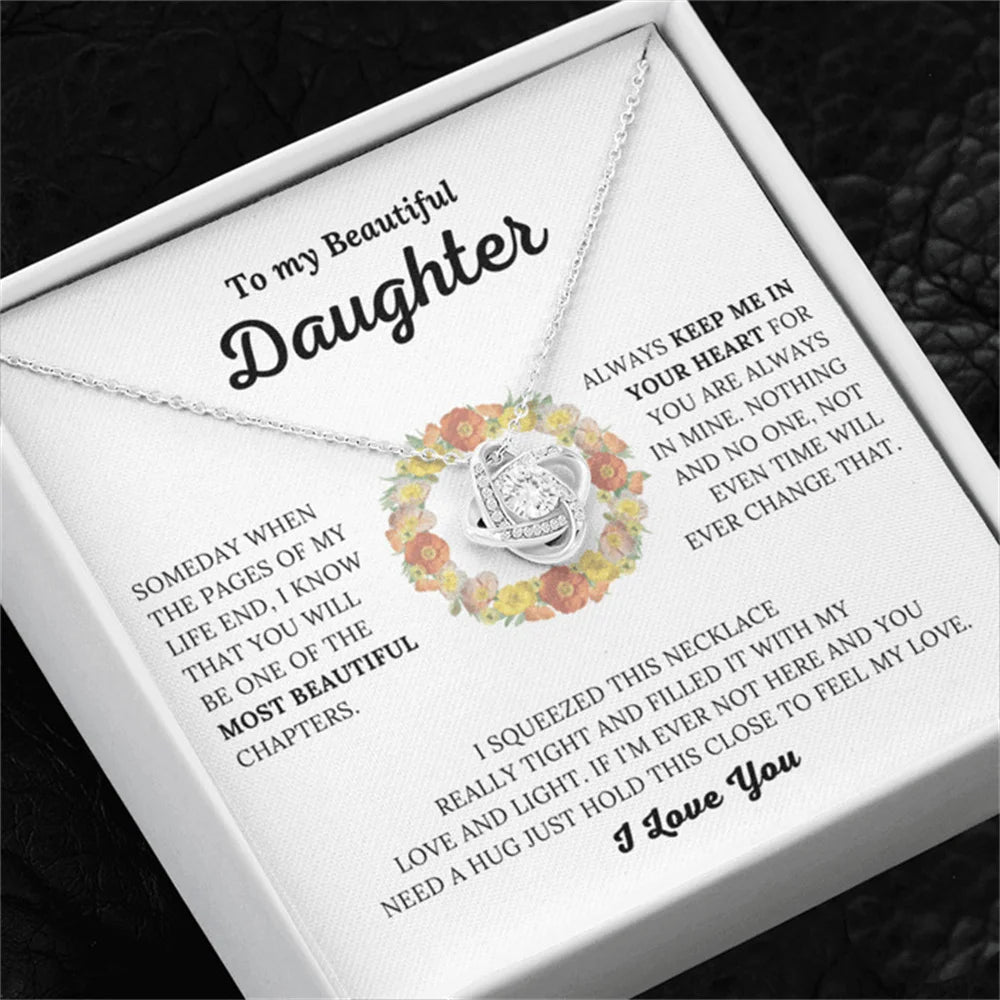 To My Daughter Eternal Heart Four-leaf Clover Pendant Necklace With Card Box Gifts Set for Women Girls Christmas Birthday Gift ShopOnlyDeal