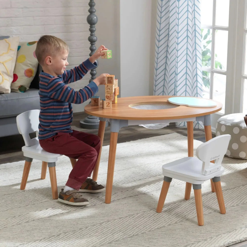 Toddler Table Chairs Set Wood Furniture with Hanging Net Storage ShopOnlyDeal