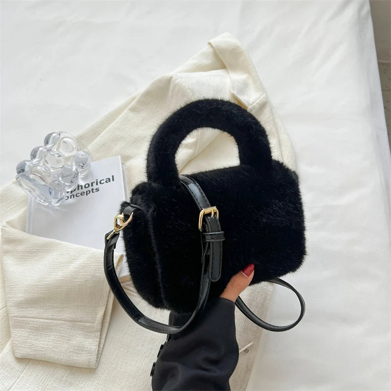 Top Handle Tote Bags for Women 2022 Winter Trend Designer Shoulder Messenger Women's bag Small Faux Fur Kawaii Handbags Purses ShopOnlyDeal