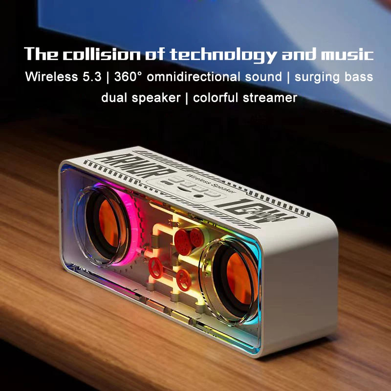 Transparent Mecha Wireless Bluetooth Speaker Portable Subwoofer Stereo Music Speakers TWS RGB Dual Machine Interconnection ShopOnlyDeal