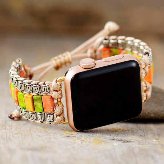 Trendy Man Woman Jasper Stone Apple Smartwatch Strap 38mm/45mm Energy Beaded Adjustable Wristband Bracelet For Iwatch Accessories ShopOnlyDeal