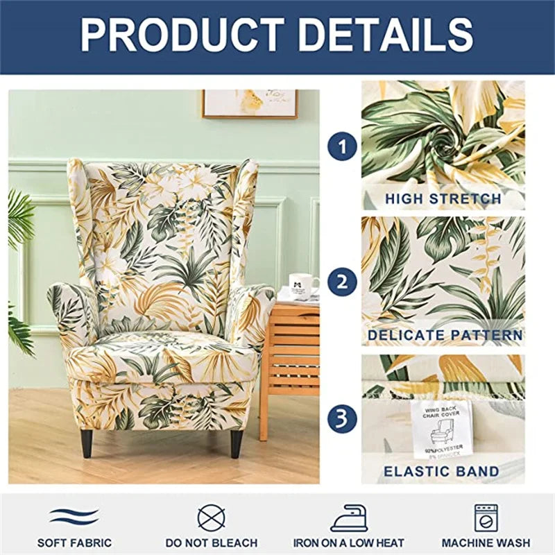 Armchair Covers Tropical Plants Wing Chair Cover Stretch Spandex Sofa Cover Europe Relax Sofa Slipcover With Seat Cushion Covers ModernLifeShow Store