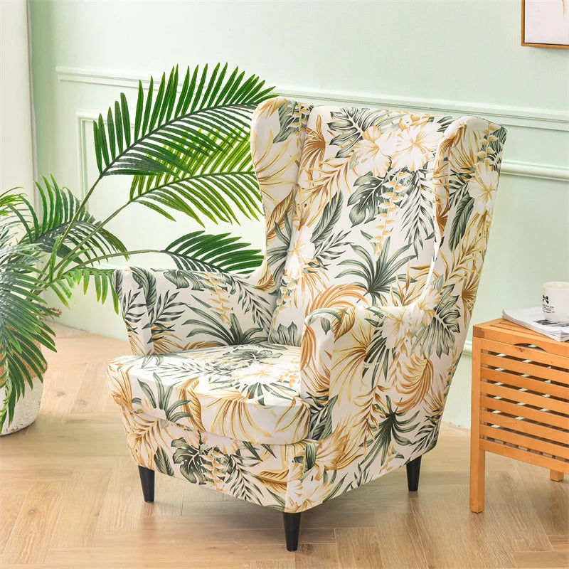 Armchair Covers Tropical Plants Wing Chair Cover Stretch Spandex Sofa Cover Europe Relax Sofa Slipcover With Seat Cushion Covers ModernLifeShow Store