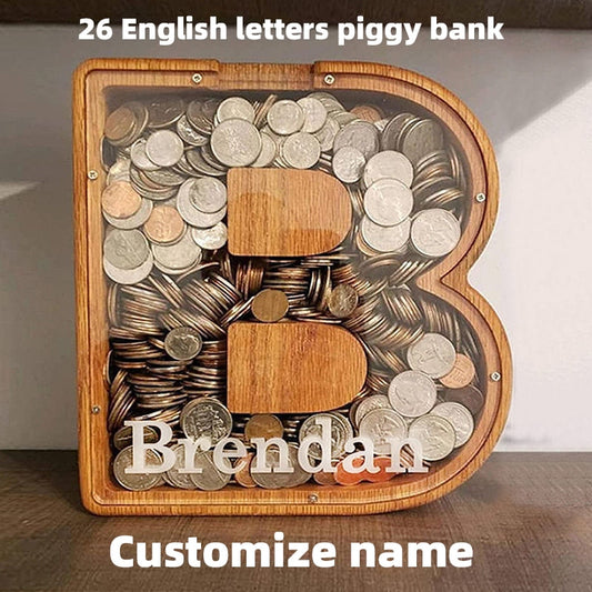 Piggy Bank Wooden Coin Money Saving Box  28 Letter Jar Coins Storage Box Desktop Ornament Home Decor Crafts ShopOnlyDeal