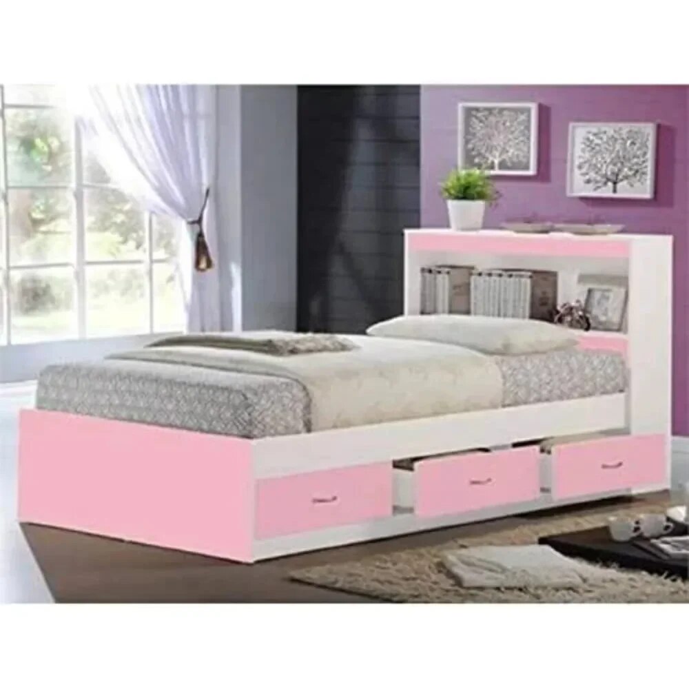 Twin-Size Captain Bed with 3-Drawers and Headboard in Pink Kids Bed Exquisite Household Items Store