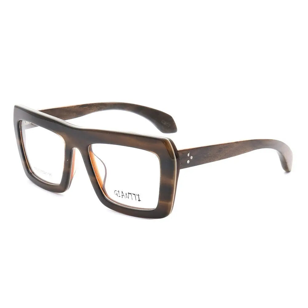 Vintage Women Wooden Glasses Frame | Men's Wood Eyeglass Frame | Oversized Fashionable Square Retro RX Eyewear | Optical Black Spectacle ShopOnlyDeal