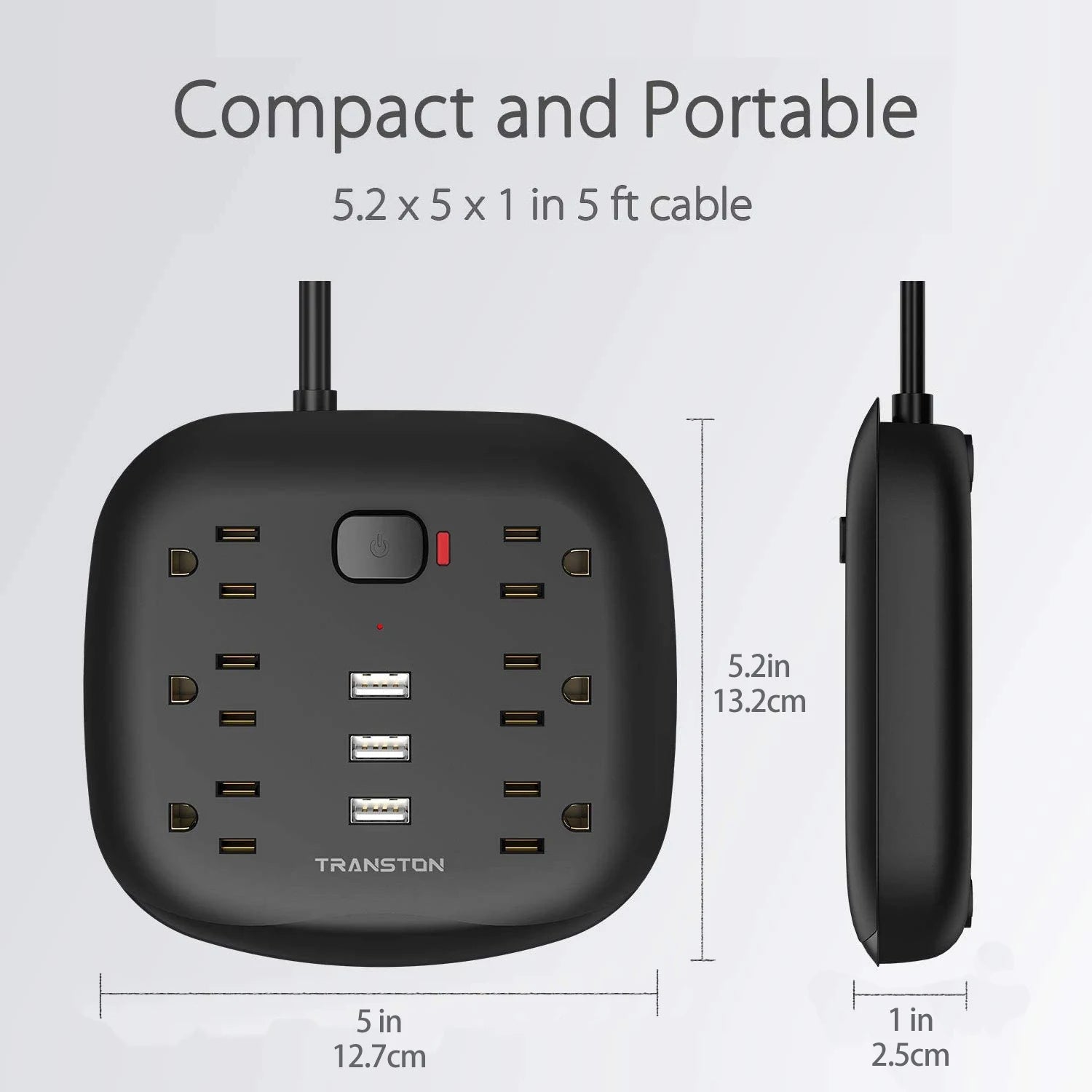 US Power Strip Surge Protector 6 Outlet 3 USB with Switch Control & Flat Plug Fireproof Heavy Duty Extension Cord Compact ShopOnlyDeal