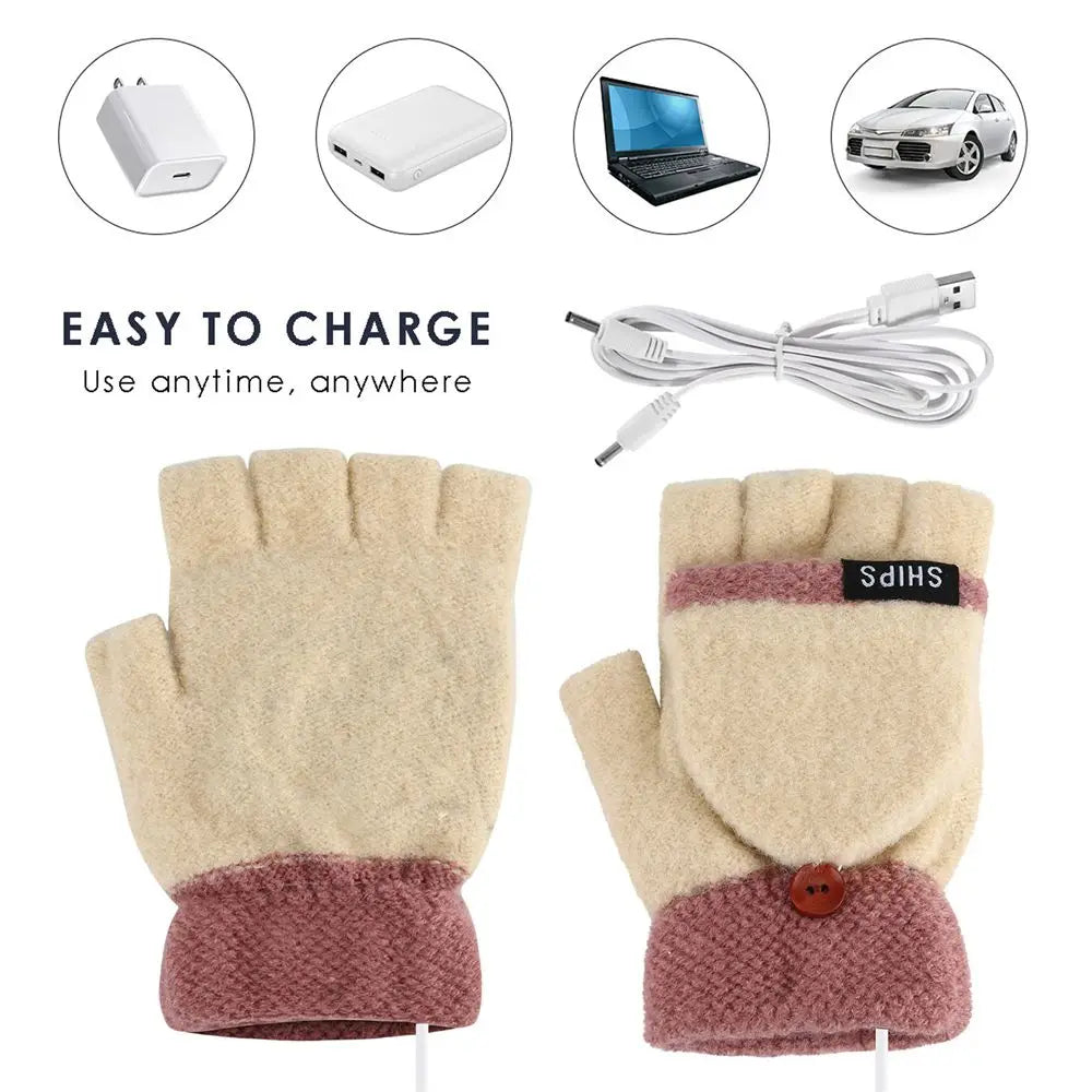 USB Electric Rechargeable Mitten Winter Heated Gloves Full&Half Finger Warmer ShopOnlyDeal