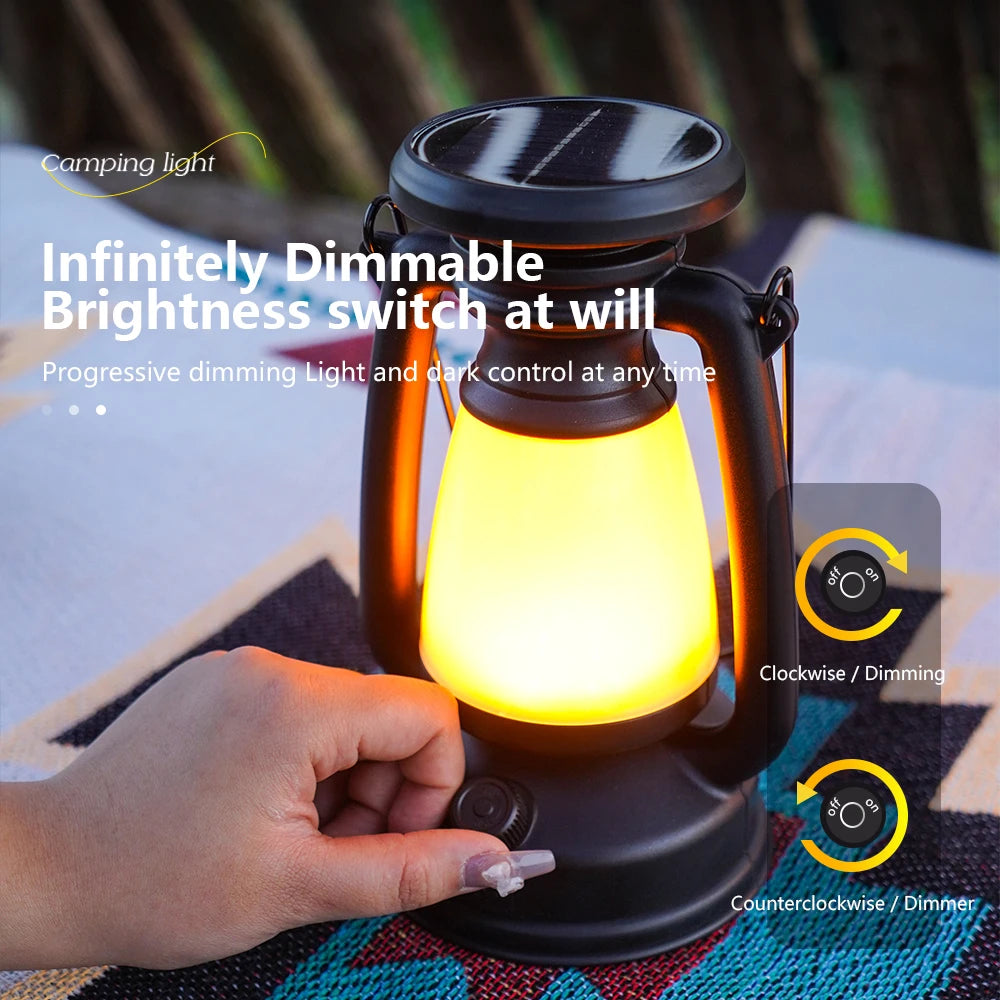 USB Rechargeable Camping Light Portable Camping Lanterns Hanging Tent Light 3000-5000K Stepless Dimming with Solar Charging ShopOnlyDeal