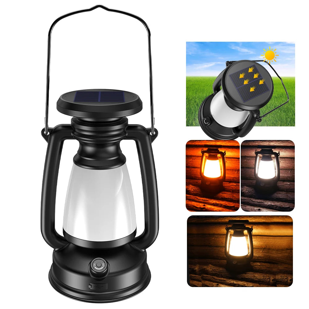 USB Rechargeable Camping Light Portable Camping Lanterns Hanging Tent Light 3000-5000K Stepless Dimming with Solar Charging ShopOnlyDeal