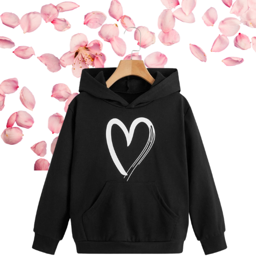 Girls Love Heart Print Kangaroo Pocket Hoodie Gift For Girls ShopOnlyDeal