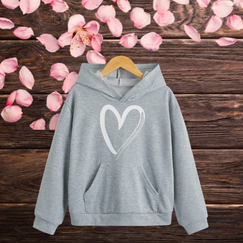 Girls Love Heart Print Kangaroo Pocket Hoodie Gift For Girls ShopOnlyDeal