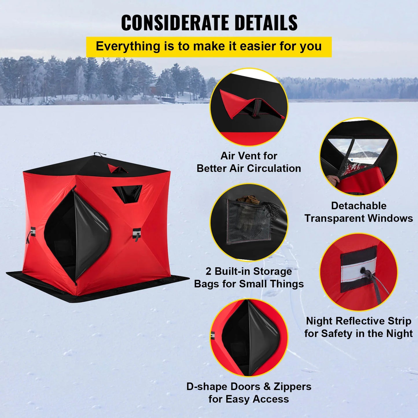 VEVOR Ice Fishing Tent Warm Winter Large Space Thick Camping Outdoor Windproof Waterproof Snow Ultralarge Fishing Camping Tent VEVOR BESTEQUIP Store