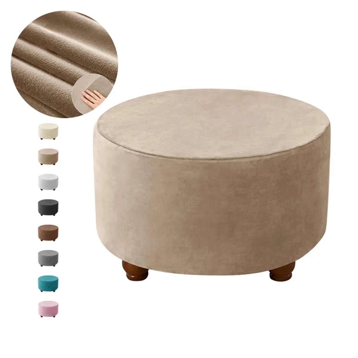 Ottoman Stool Cover Velvet Round Elastic Sofa Footrest Cover Washable All-inclusive Footstool Seat Slipcover Furniture Protector ShopOnlyDeal